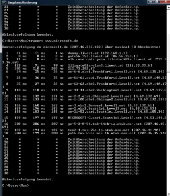 Screenshot tracert www.microsoft.de